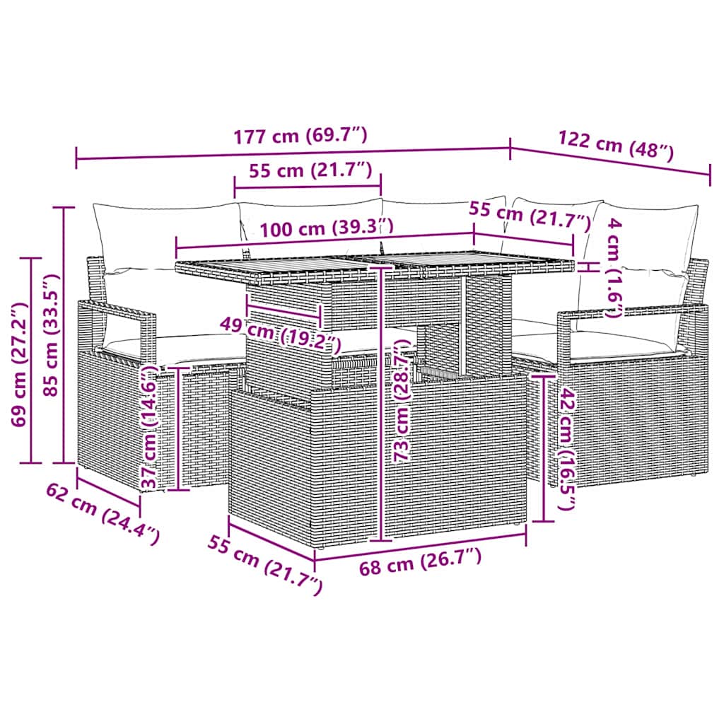 Conjunto de Jantar para Jardim Manual 5 pcs Preto e Marrom