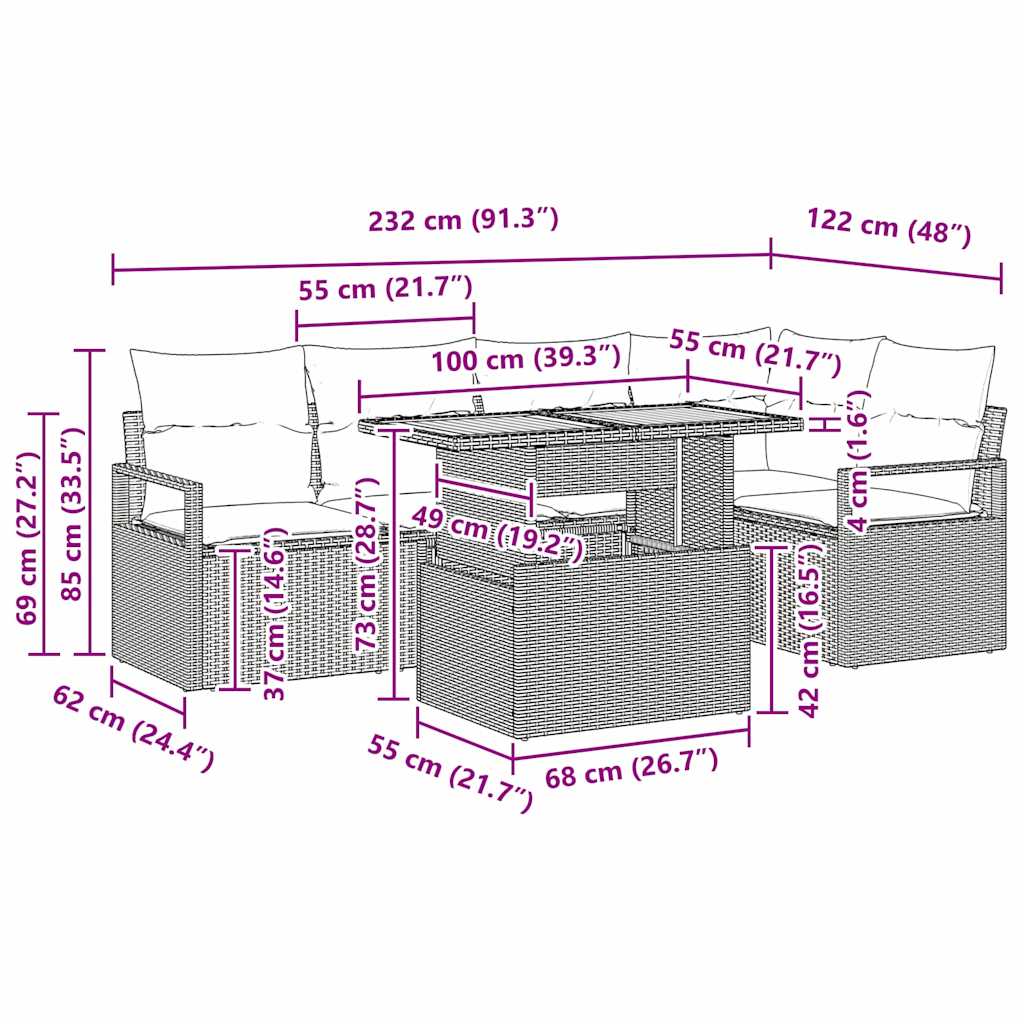 Conjunto de Jantar para Jardim Manual 6 pcs Preto e Marrom