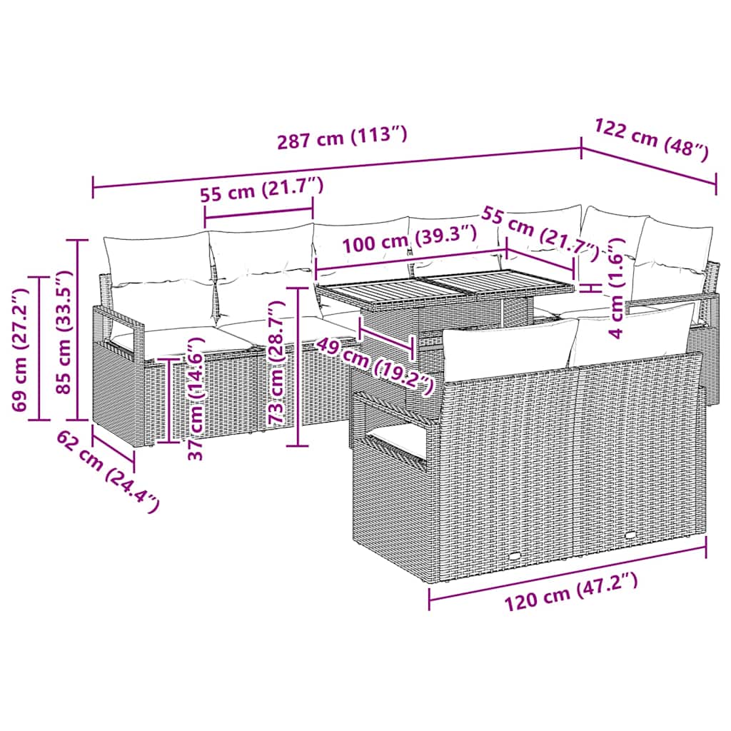 Conjunto de Sofá de Jardim com almofada 9 pcs Bege e Cinza