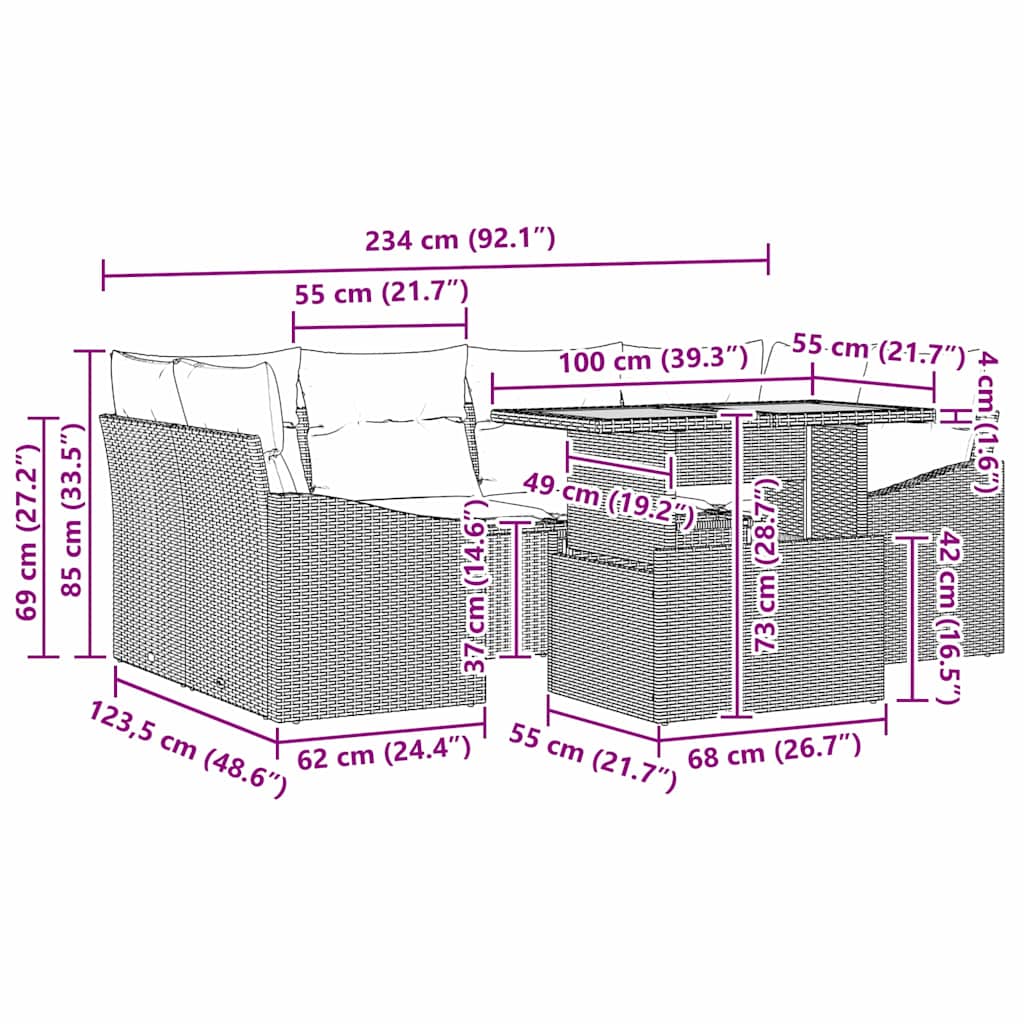 Conjunto de Jantar para Jardim Cinza e Marrom 100 x 55 x 73 cm