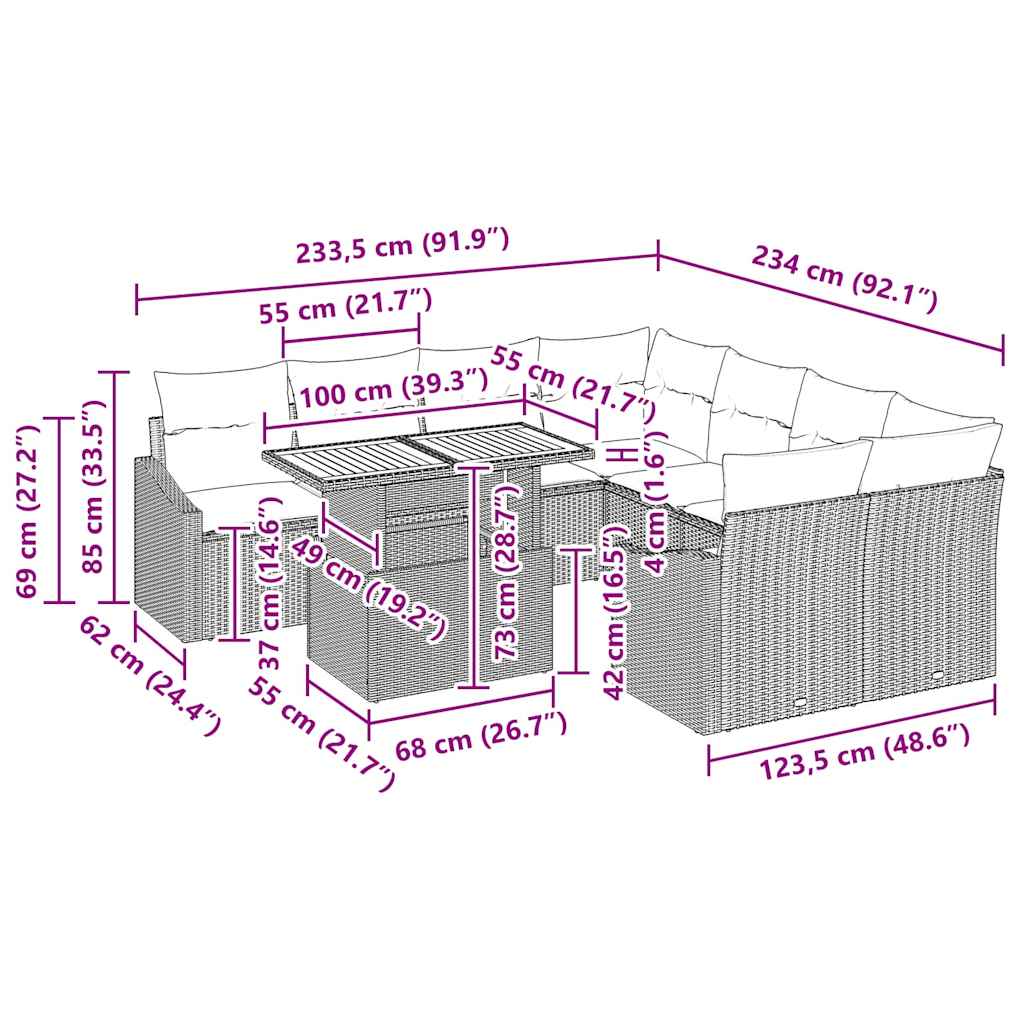 Conjunto de Jantar para Jardim Cinza e Marrom 100 x 55 x 73 cm