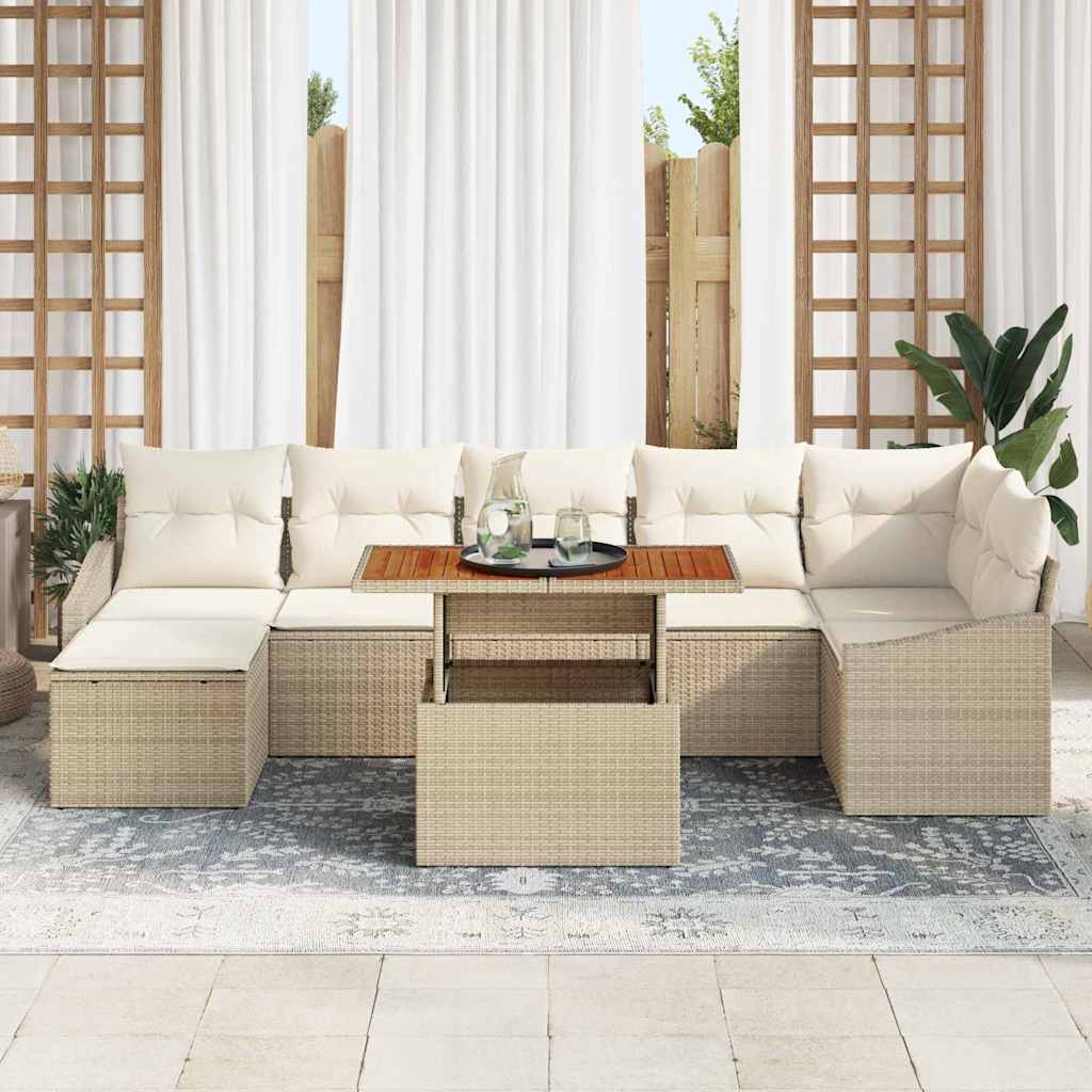 Conjunto de Jantar para Jardim com almofada 8 pcs Bege e Creme