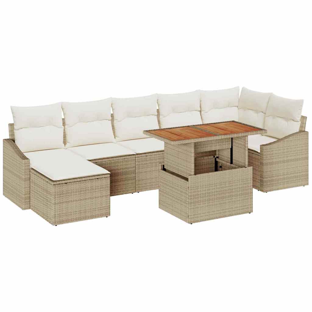 Conjunto de Jantar para Jardim com almofada 8 pcs Bege e Creme