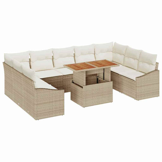 Conjunto de Jantar para Jardim com almofada 10 pcs Bege e Creme