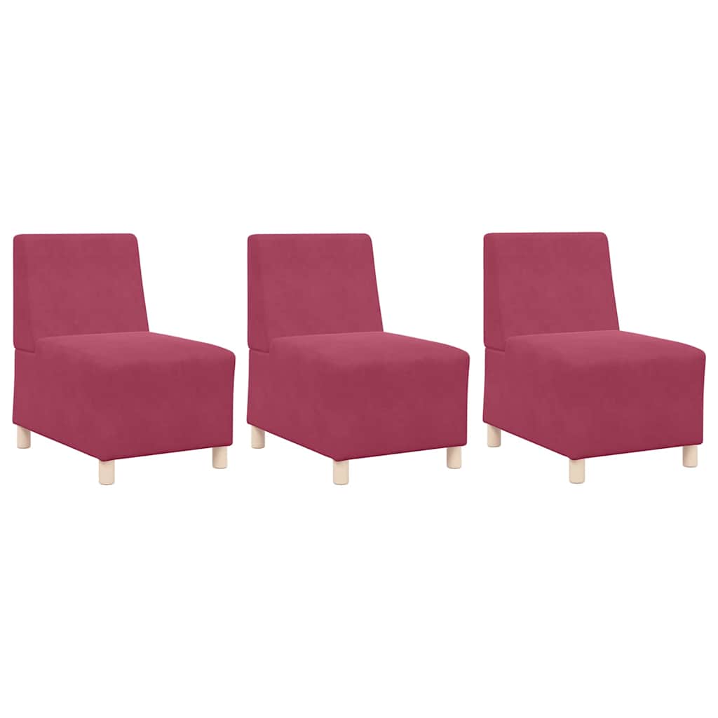 Unidade de Sofá Modular Sem Braços 3 pcs Vinho Vermelho