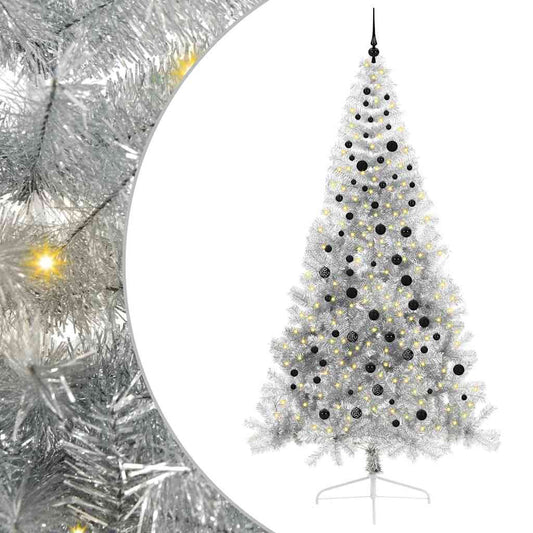 Árvore de Natal Artificial Pré-iluminada Prateado 240 cm PET