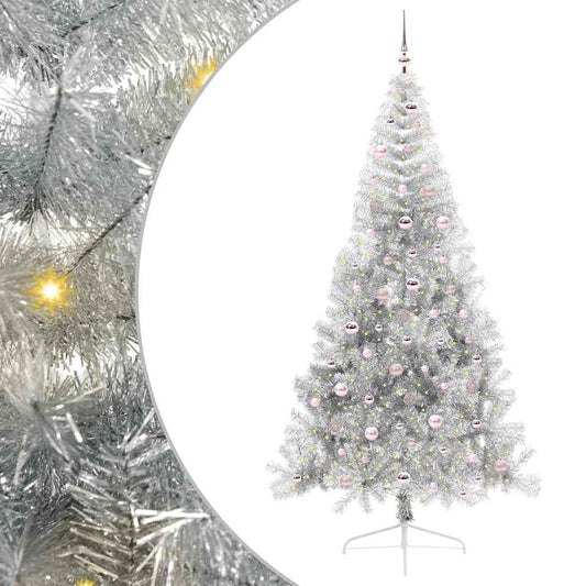 Árvore de Natal Artificial Pré-iluminada Prateado 240 cm PET