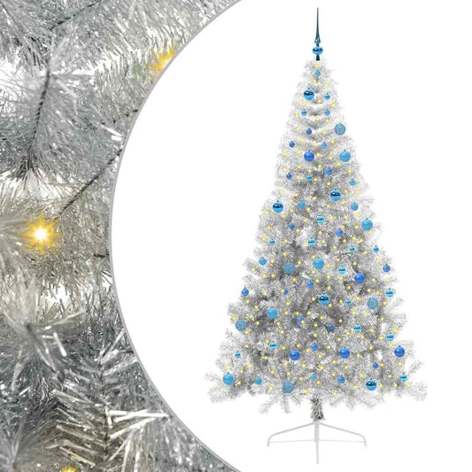 Árvore de Natal Artificial Pré-iluminada Prateado 240 cm PET