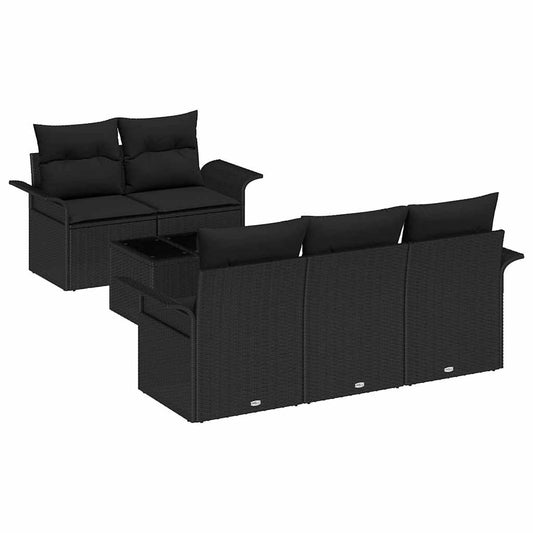 Conjunto de Sofá de Jardim 6 pcs Preto Rattan e Aço e Vidro