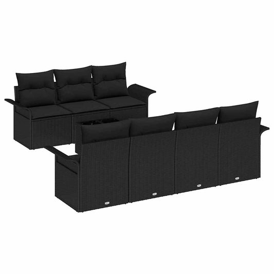 Conjunto de Sofá de Jardim com almofada 8 pcs Preto vime PE
