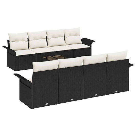 Conjunto de Sofá de Jardim 9 pcs Preto e Creme vime PE
