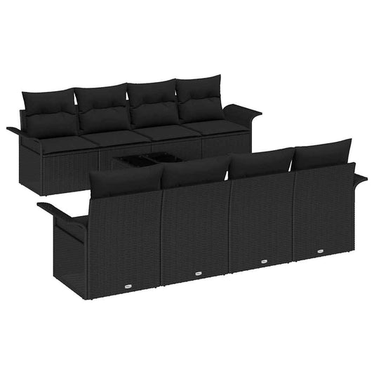 Conjunto de Sofá de Jardim com almofada 9 pcs Preto vime PE
