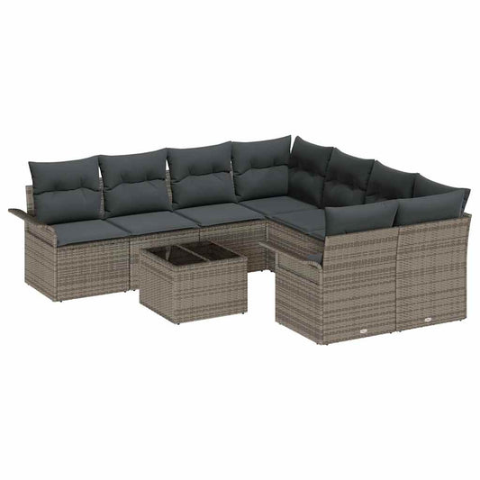 Conjunto de Sofá de Jardim 9 pcs Cinzeto Rattan e Aço e Vidro