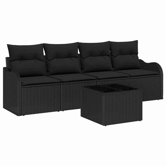 Conjunto de Sofá de Jardim com travesseiro 5 pcs Preto vime PE