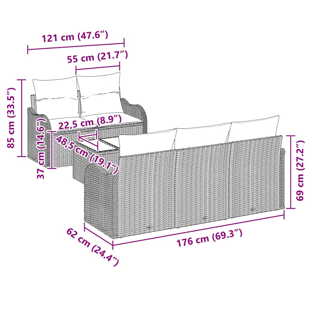 Conjunto de Sofá de Jardim com almofada 6 pcs Bege e Cinza