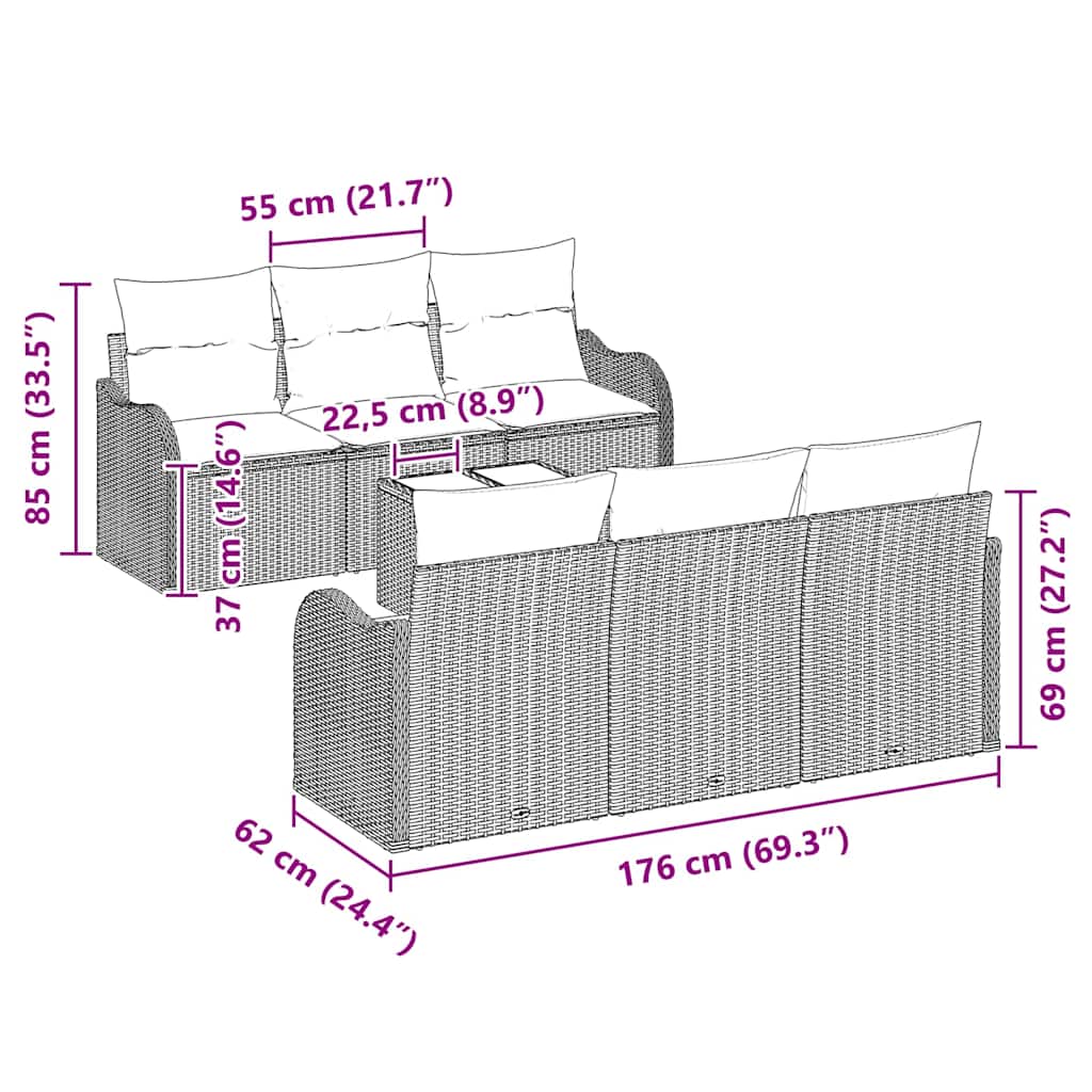 Conjunto de Sofá de Jardim com almofada 7 pcs Bege e Cinza