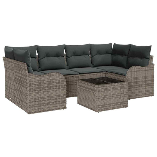 Conjunto de Sofá de Jardim 7 pcs Cinzeto Rattan e Aço e Vidro
