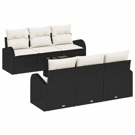 Conjunto de Sofá de Jardim 7 pcs Preto e Creme vime PE