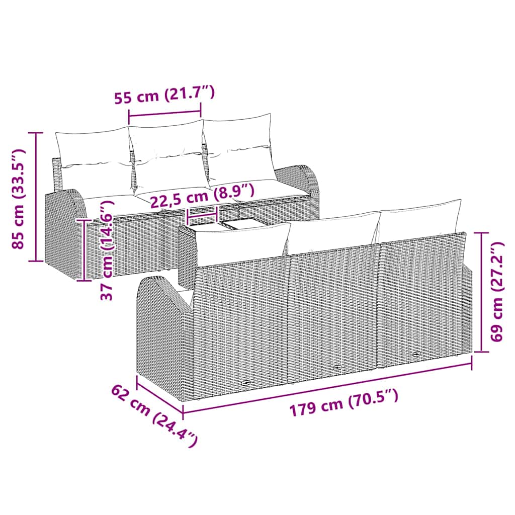 Conjunto de Sofá de Jardim 7 pcs Cinzeto vime PE