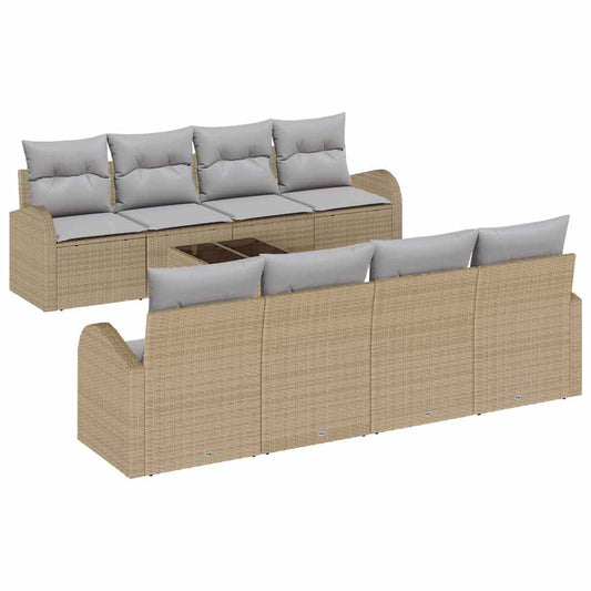 Conjunto de Sofá de Jardim com almofada 9 pcs Bege e Cinza