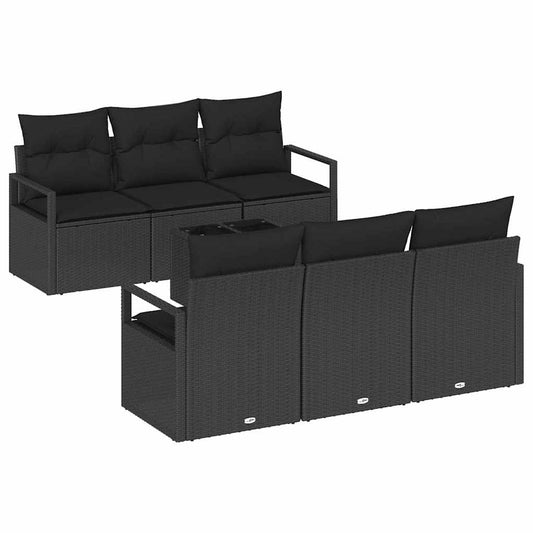 Conjunto de Sofá de Jardim com almofada 7 pcs Preto vime PE