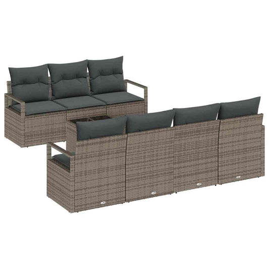 Conjunto de Sofá de Jardim 8 pcs Cinzeto Rattan e Aço e Vidro