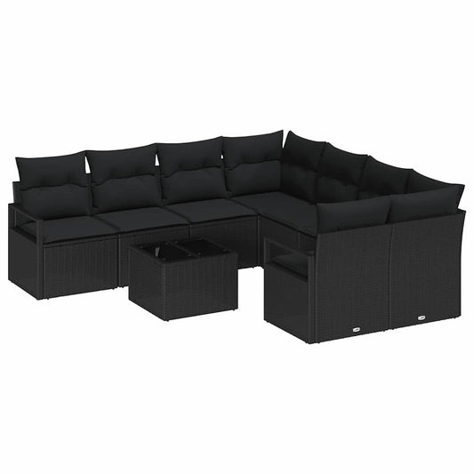 Conjunto de Sofás com almofada 9 pcs Preto vime PE