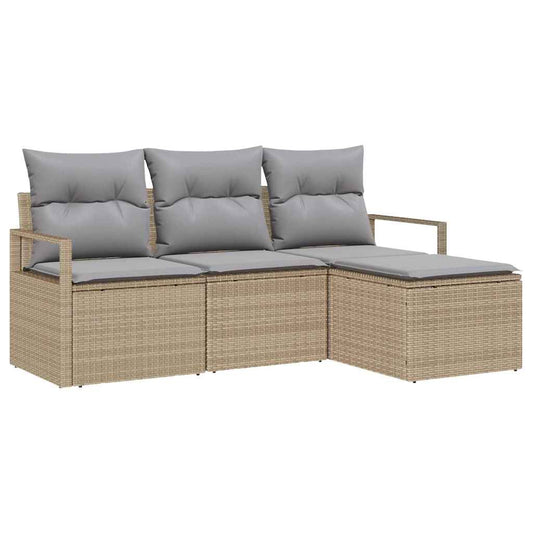 Conjunto de Sofá de Jardim 4 pcs Bege e Cinza Claro