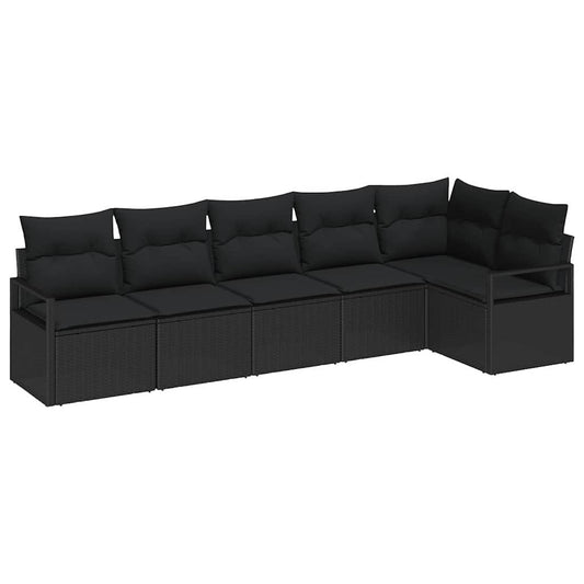 Conjunto de Sofá de Jardim com almofada 6 pcs Preto