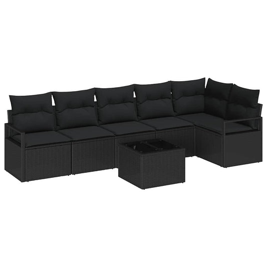 Conjunto de Sofás com almofada 7 pcs Preto vime PE