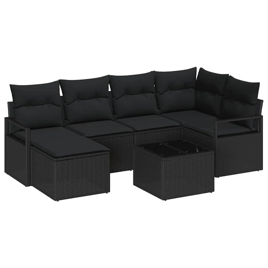 Conjunto de Sofá de Jardim com almofada 7 pcs Preto