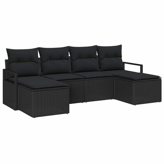 Conjunto de Sofá de Jardim com almofada 6 pcs Preto