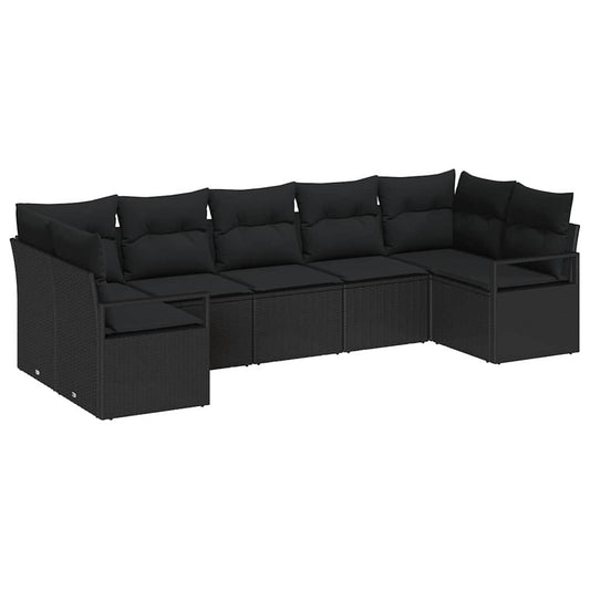 Conjunto de Sofá de Jardim com almofada 7 pcs Preto