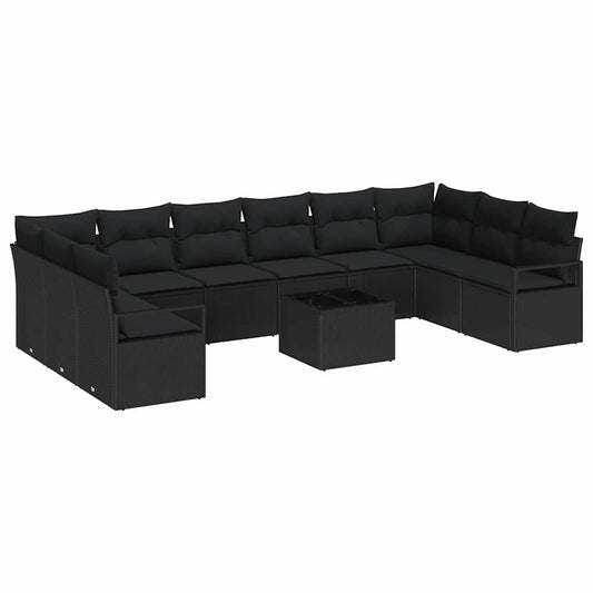 Conjunto de Sofás com almofada 11 pcs Preto vime PE