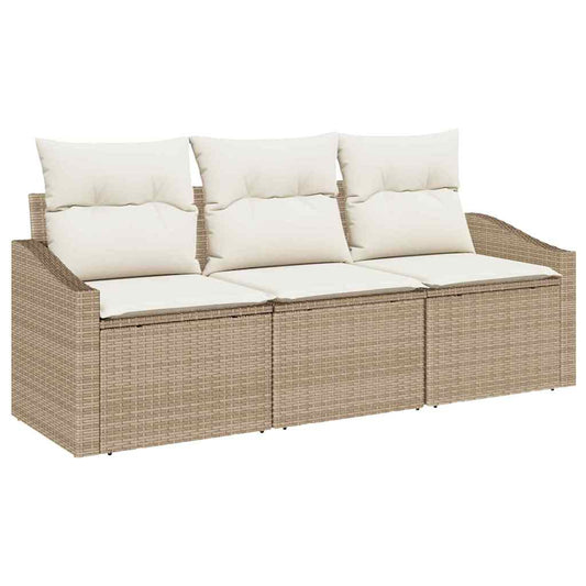 Conjunto de Sofá de Jardim com almofada 3 pcs Bege e Creme