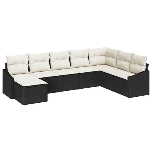 Conjunto de Sofá de Jardim 8 pcs Preto e Creme vime PE