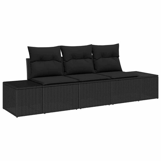Conjunto de Sofá de Jardim com almofada 3 pcs Preto