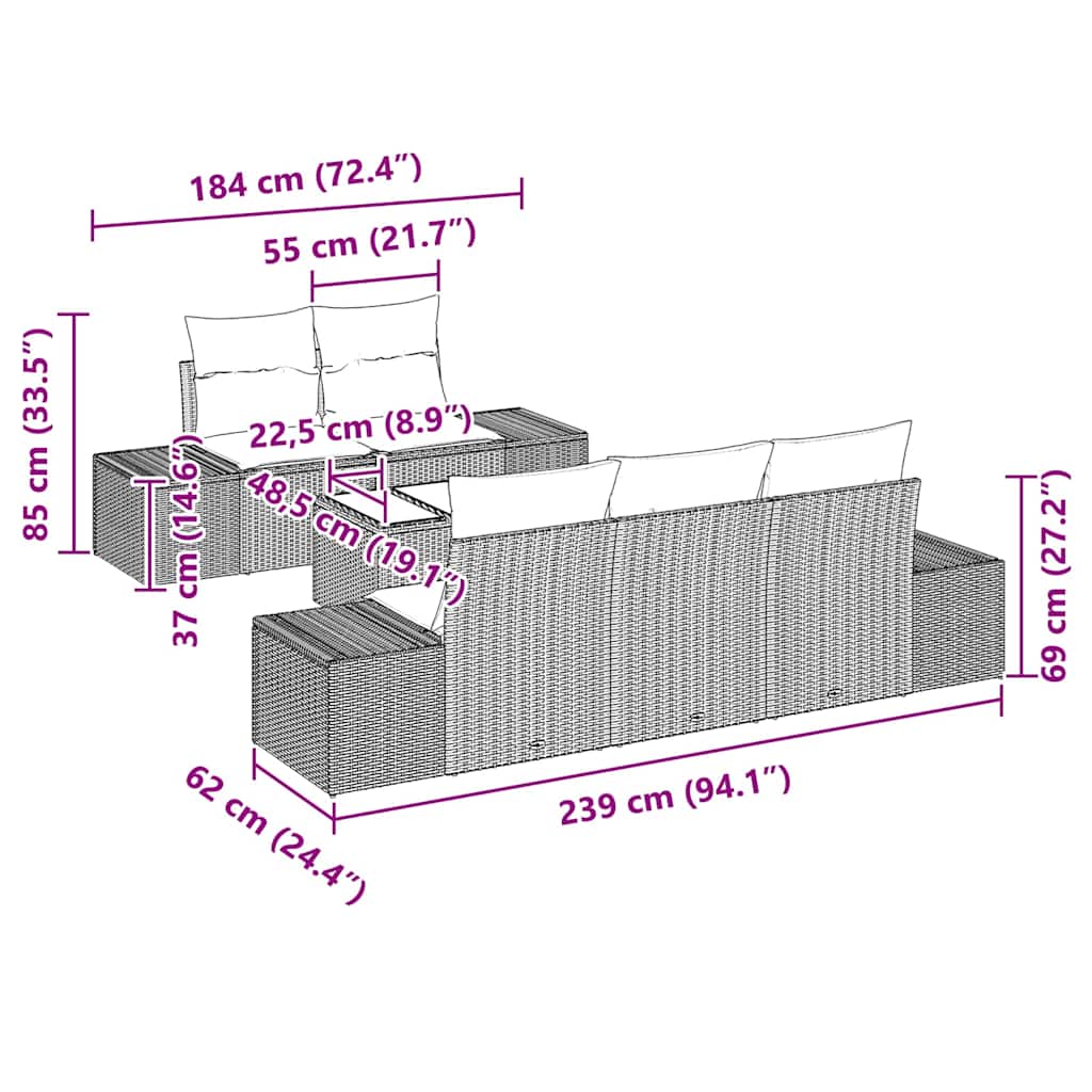 Conjunto de Sofá de Jardim 6 pcs Marrom e Creme 55 x 55 x 37 cm