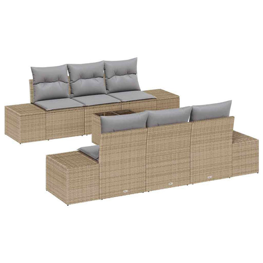 Conjunto de Sofá de Jardim 7 pcs Bege e Cinza 55 x 55 x 37 cm