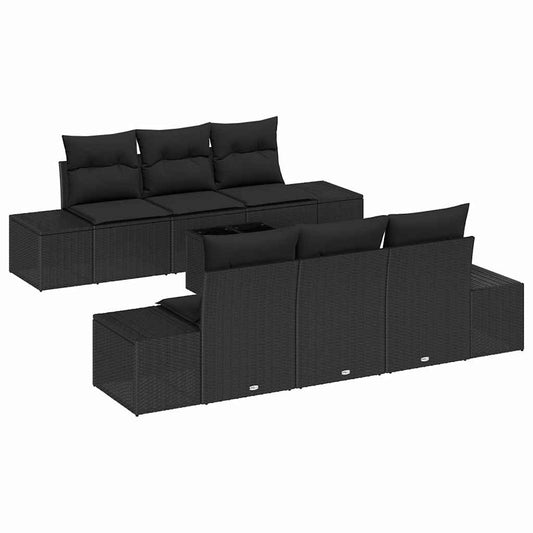 Conjunto de Sofá de Jardim com almofada 8 pcs Preto vime PE