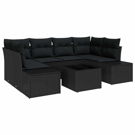 Conjunto de Sofá de Jardim Manual 7 pcs Preto 55 x 55 x 37 cm