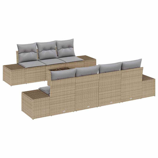 Conjunto de Sofá de Jardim 8 pcs Bege e Cinza 55 x 55 x 37 cm