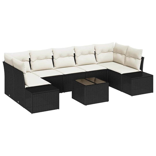 Conjunto de Sofá de Jardim 8 pcs Preto e Creme vime PE