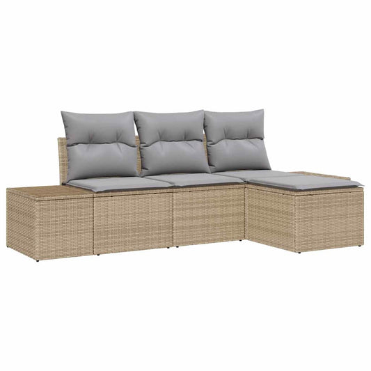 Conjunto de Sofá de Jardim 4 pcs Bege e Cinza Claro vime PE