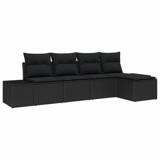 Conjunto de Sofá de Jardim com almofada 5 pcs Preto vime PE