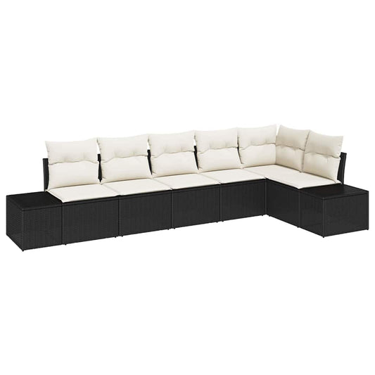Conjunto de Sofá de Jardim com almofada 6 pcs Preto e Creme