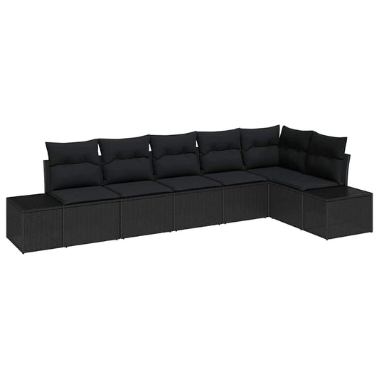 Conjunto de Sofá de Jardim com almofada 6 pcs Preto