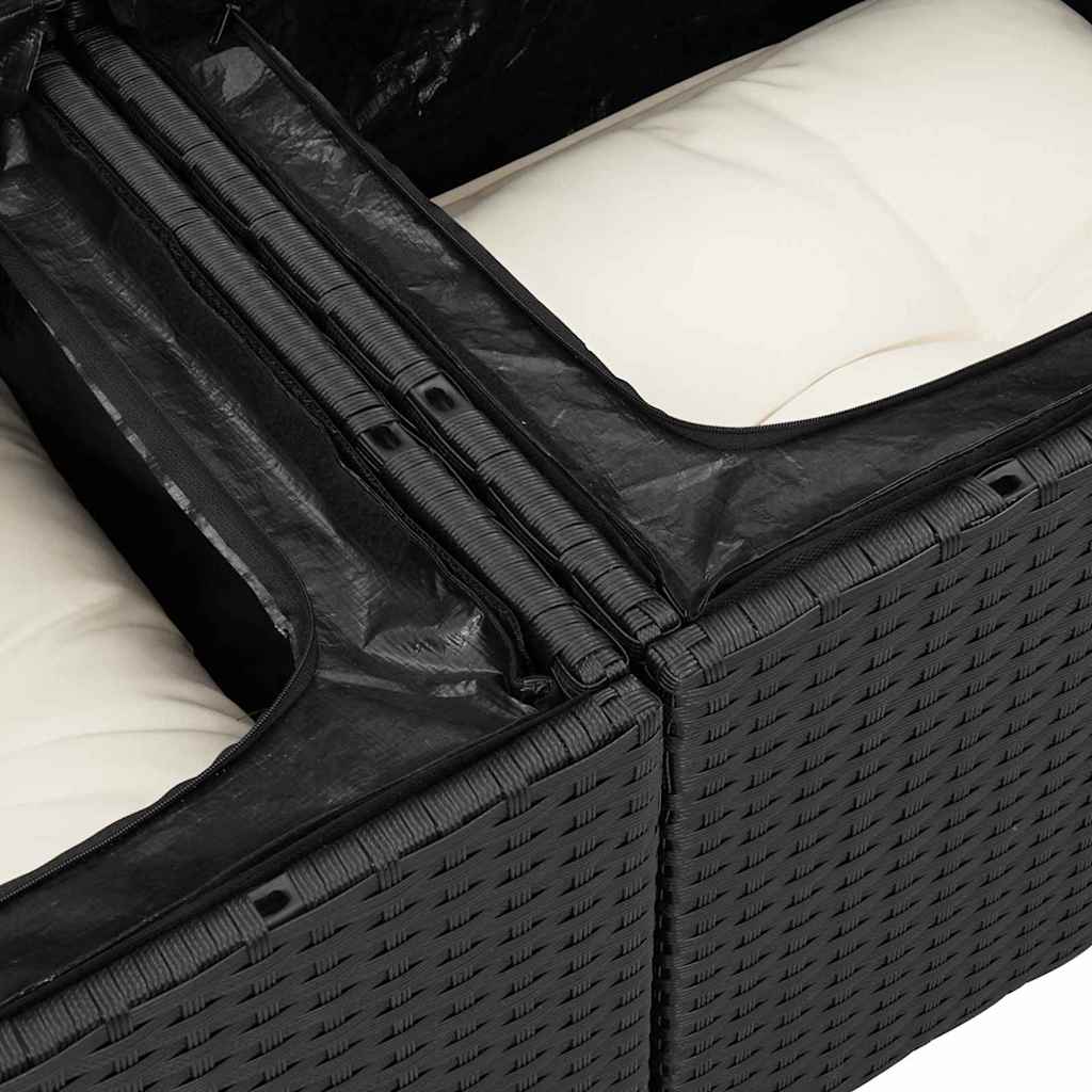 Conjunto de Sofá de Jardim com almofada 9 pcs Preto e Creme