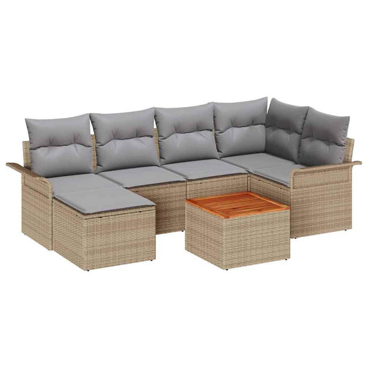 Conjunto de Sofá de Jardim 7 pcs Bege e Cinza Claro