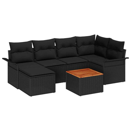 Conjunto de Sofá de Jardim com almofada 7 pcs Preto